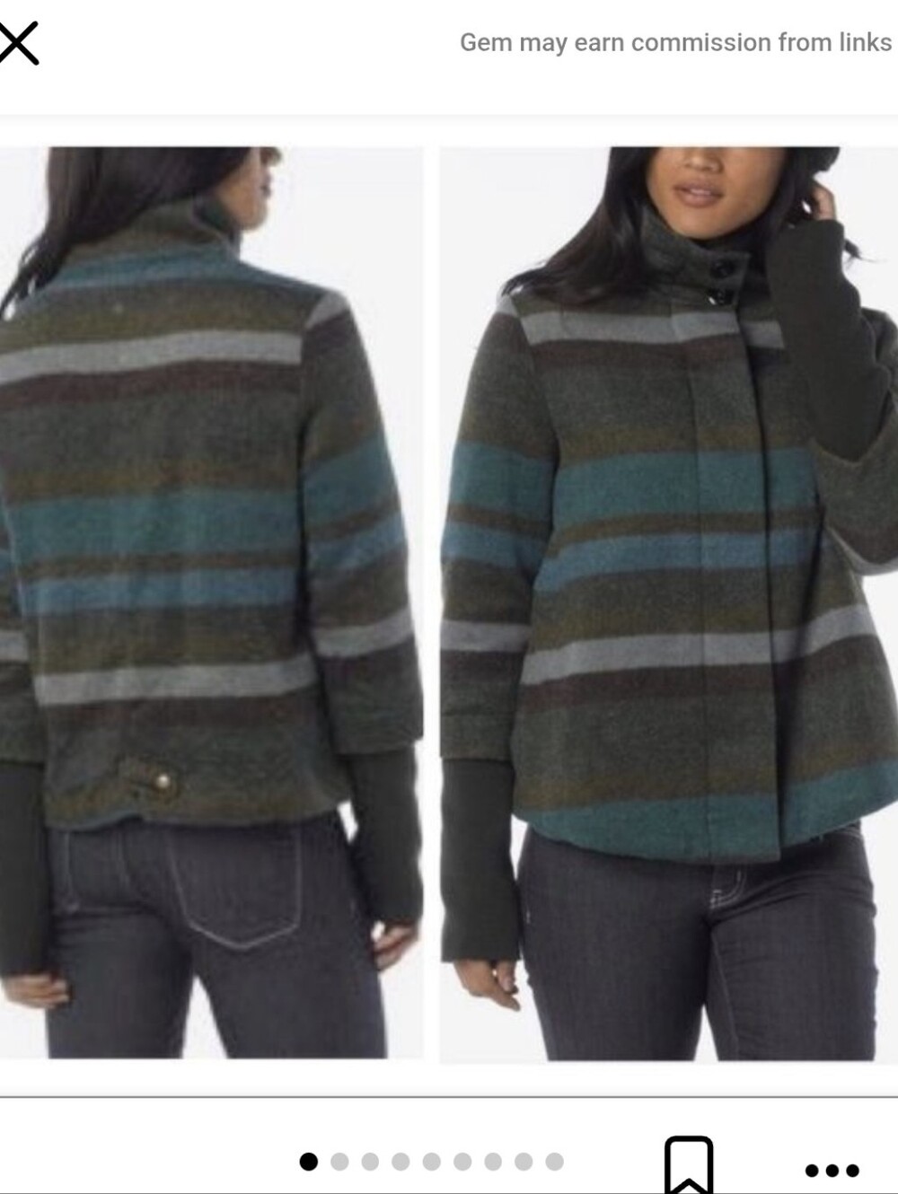 Prana Lily Striped Teal Green Wool-Blend Jacket Sz.L